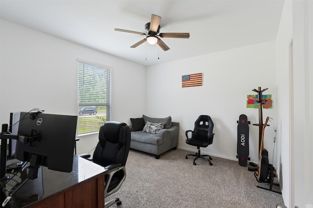 office with ceiling fan, light carpet, and a wealth of natural light