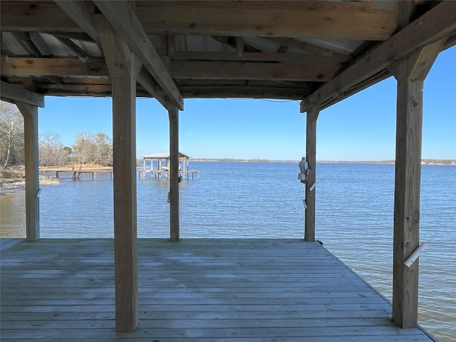 dock area with a water view