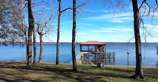 view of dock with a water view