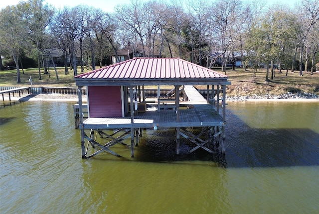 dock area with a water view