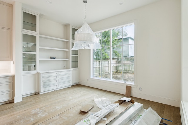 unfurnished dining area featuring light hardwood / wood-style flooring and plenty of natural light