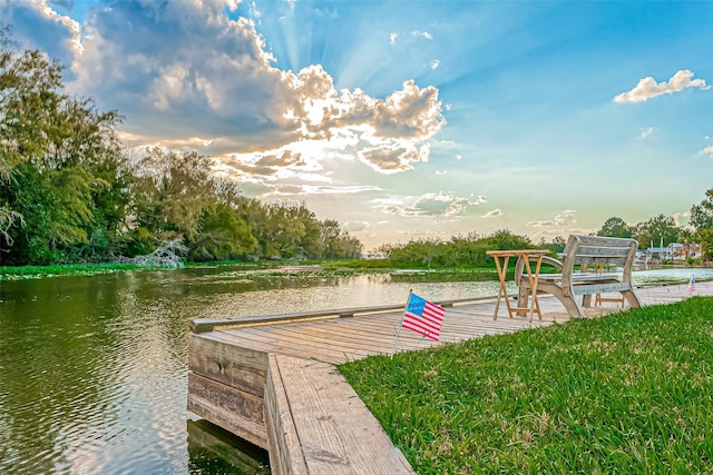 view of dock featuring a water view