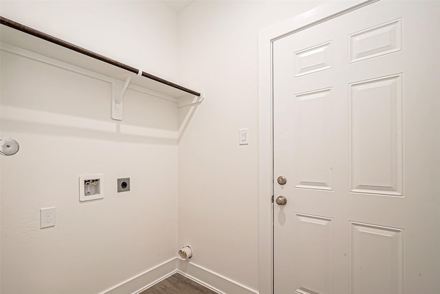 laundry area featuring hookup for an electric dryer, hookup for a washing machine, and hardwood / wood-style flooring