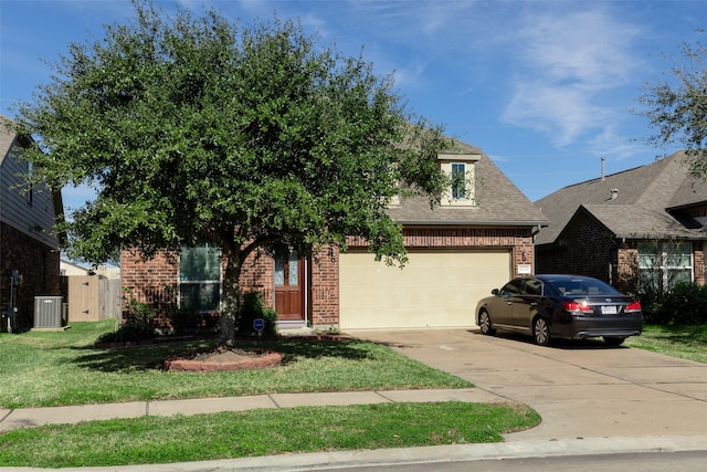 obstructed view of property with central AC unit and a front yard