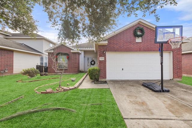 view of front facade with a front lawn and a garage