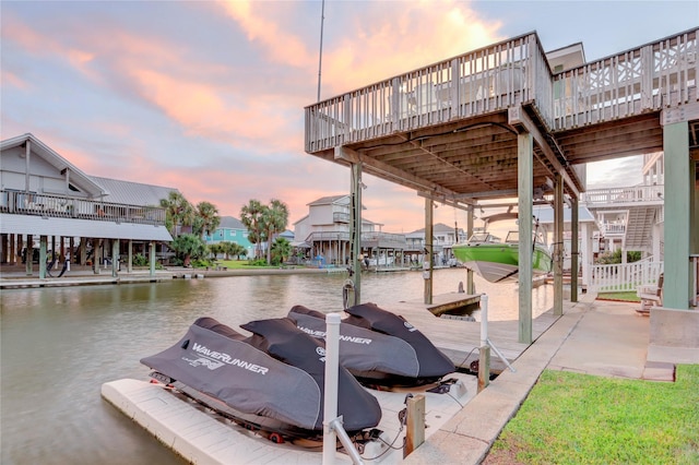 view of dock with a water view