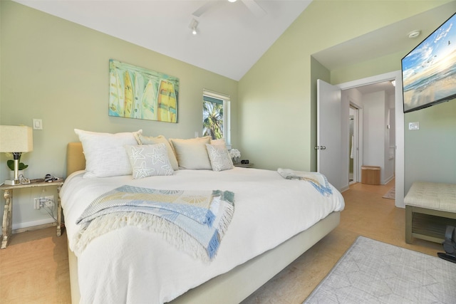 22823 Chiquita St, Galveston, TX 77554 - bedroom featuring lofted ceiling and track lighting