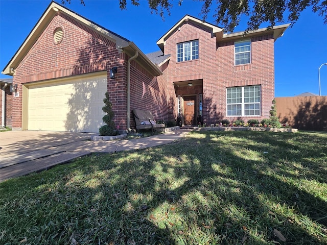 front facade with a front yard and a garage