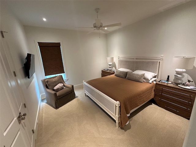 bedroom featuring carpet flooring and ceiling fan