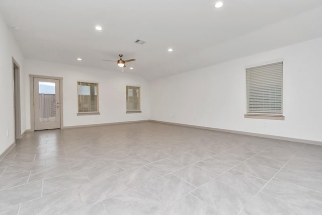 unfurnished room with ceiling fan