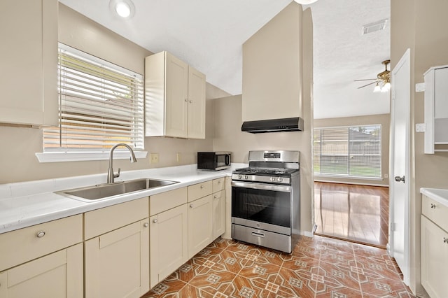 kitchen with ceiling fan, sink, a healthy amount of sunlight, and appliances with stainless steel finishes