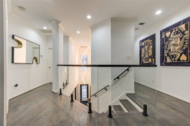 stairs featuring ornamental molding