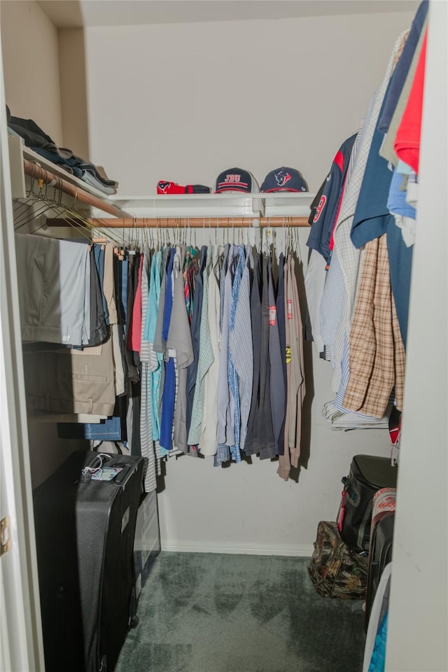 spacious closet featuring dark colored carpet