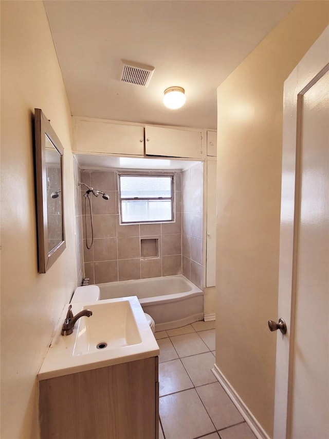 full bathroom with tile patterned flooring, vanity, toilet, and tiled shower / bath