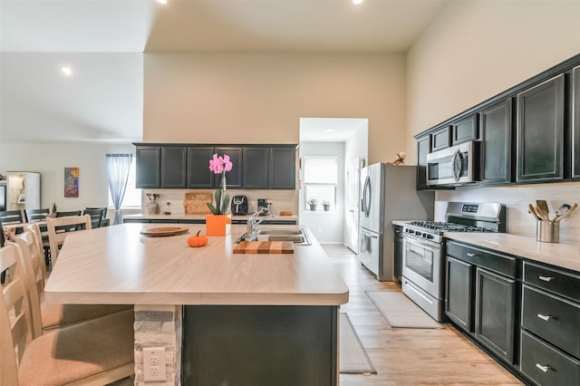 kitchen featuring a center island with sink, plenty of natural light, sink, and stainless steel appliances