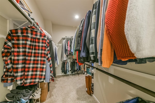 spacious closet with light colored carpet