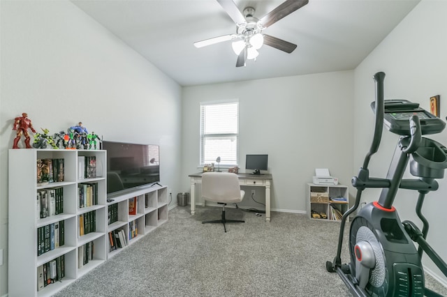 office area featuring carpet and ceiling fan