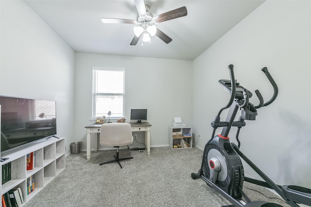 office space with ceiling fan and carpet floors