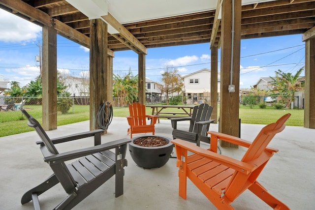 view of patio featuring a fire pit