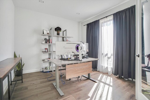 office area featuring hardwood / wood-style floors