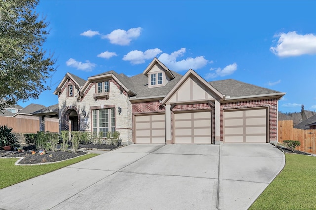 view of front facade with a garage and a front yard