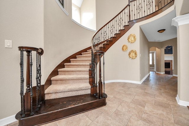 stairs with a high ceiling