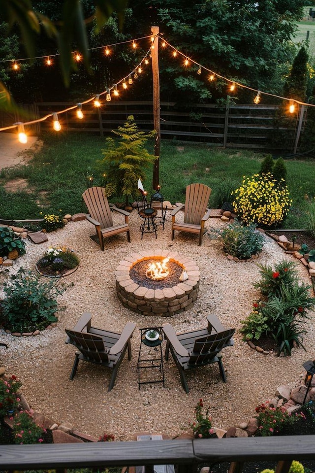 view of patio / terrace with a fire pit