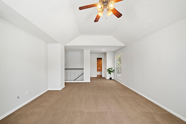 bonus room featuring carpet, ceiling fan, and lofted ceiling