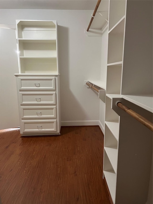 walk in closet featuring dark wood-type flooring