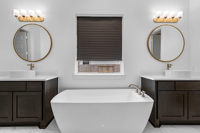 bathroom with a bathing tub and vanity