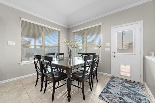 tiled dining space with ornamental molding