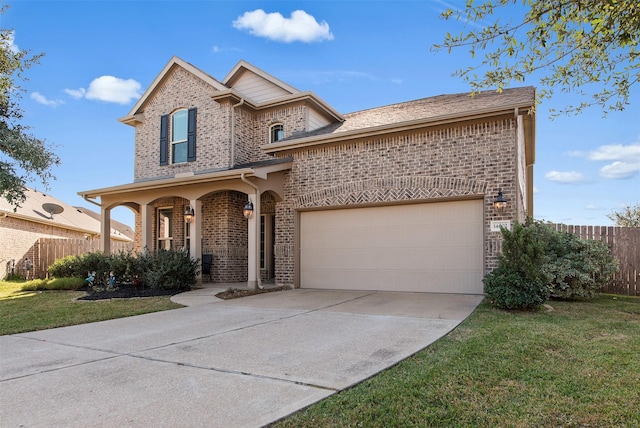 view of front facade featuring a front yard and a garage