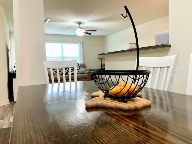 interior space with hardwood / wood-style flooring and ceiling fan