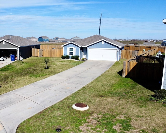 single story home with a front lawn and a garage