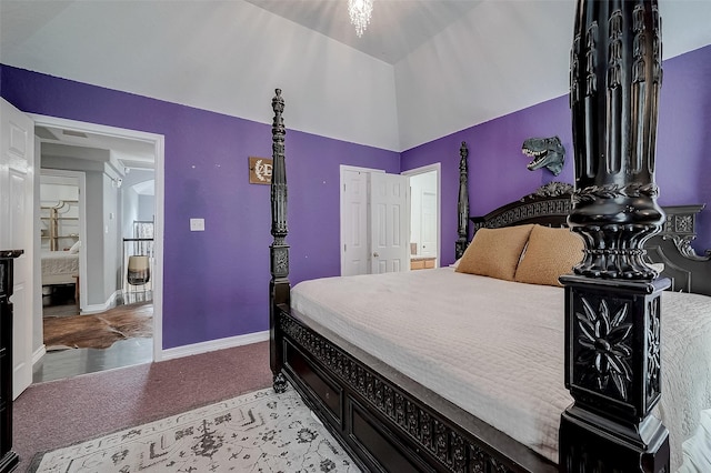 bedroom featuring lofted ceiling