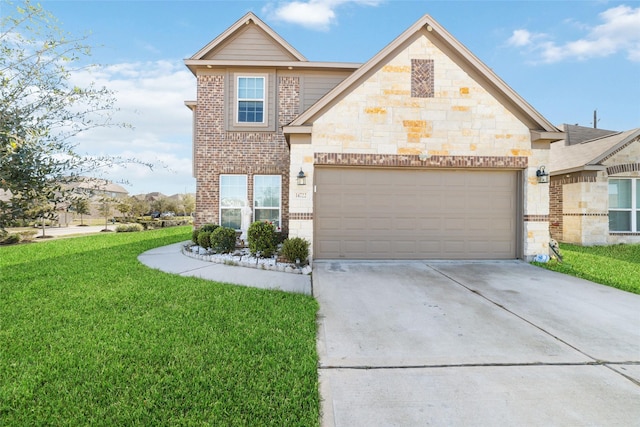 front of property with a garage and a front lawn