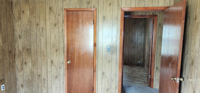 corridor with wooden walls