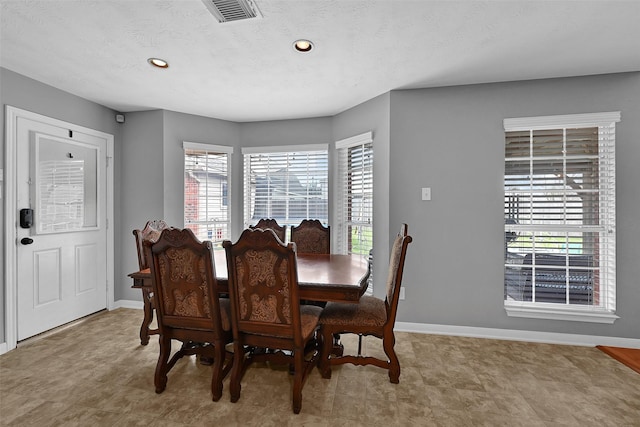 dining room featuring a textured ceiling