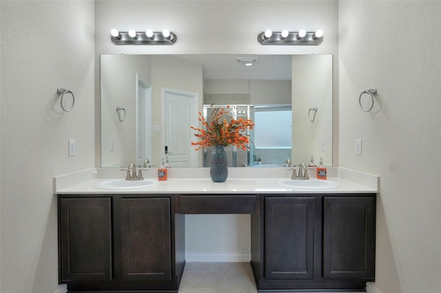 bathroom with vanity and walk in shower