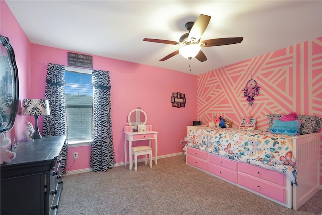 bedroom featuring carpet and ceiling fan