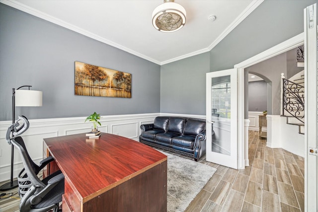 office area featuring ornamental molding