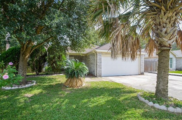 view of front of home with a front lawn and a garage