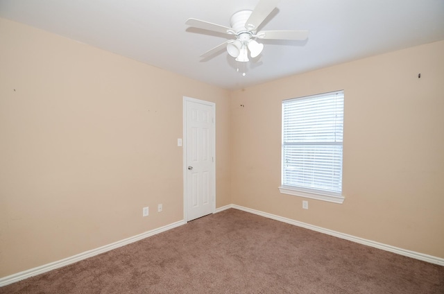 empty room featuring ceiling fan and carpet flooring