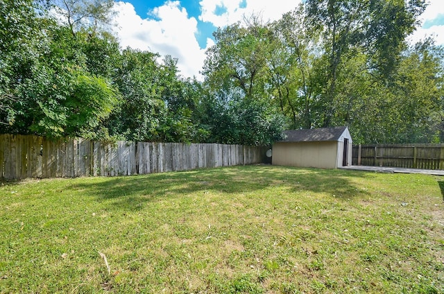 view of yard featuring a shed