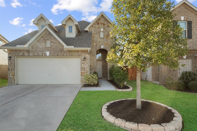 view of front of house with a garage and a front yard