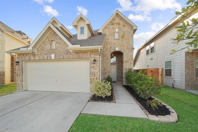 view of front facade featuring a garage and a front lawn