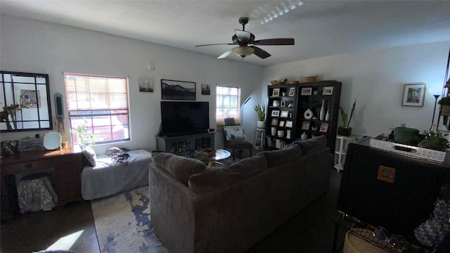 living room with ceiling fan