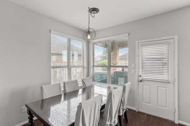 dining room with dark wood-type flooring