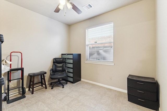 home office with ceiling fan