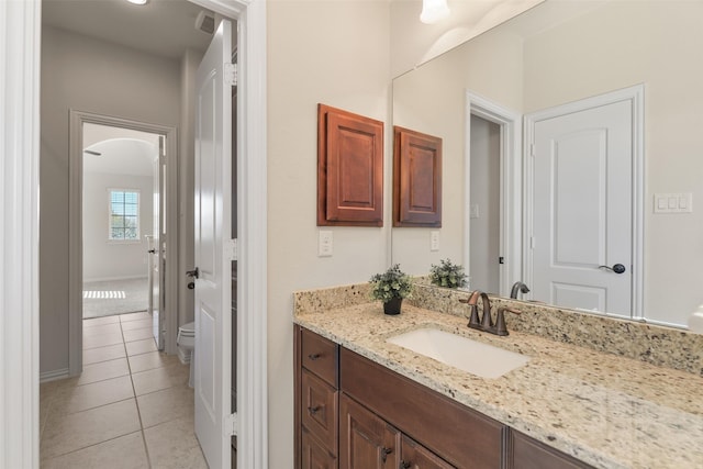 bathroom featuring toilet, tile patterned flooring, and vanity